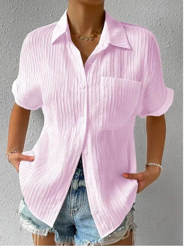 Blusa de manga corta con estampado clásico para mujer con botones | Ideal para Lente/Zomer