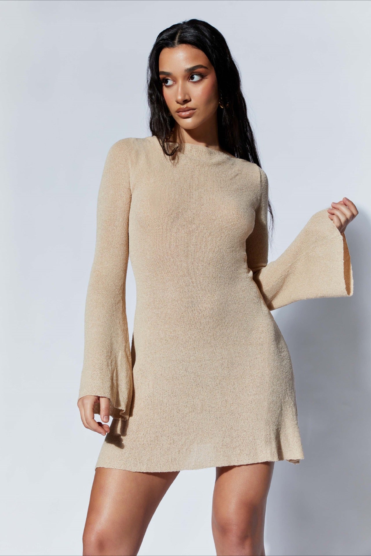 Bell Sleeve Knit Sweater Dress