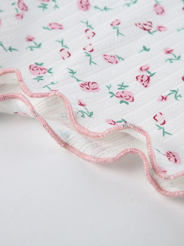 Ditsy Floral Print Lace Trim V Neck Sleeveless Jumpsuit