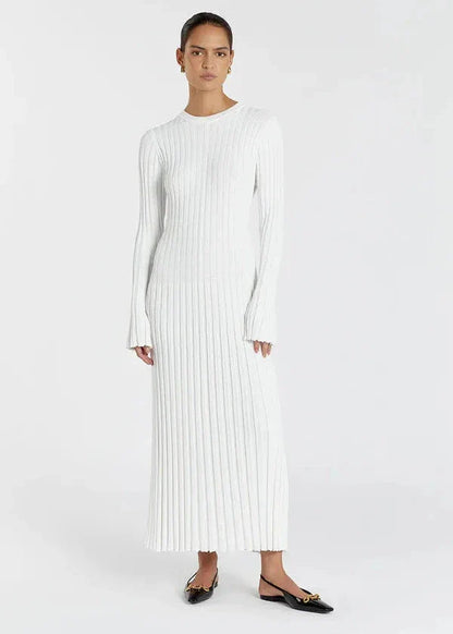 Parisian Pleated Ribbed Midi Dress