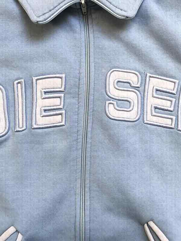 Fresh Blue Letter Embroidery Embellished Jacket