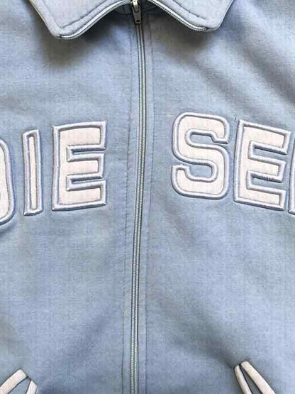 Fresh Blue Letter Embroidery Embellished Jacket