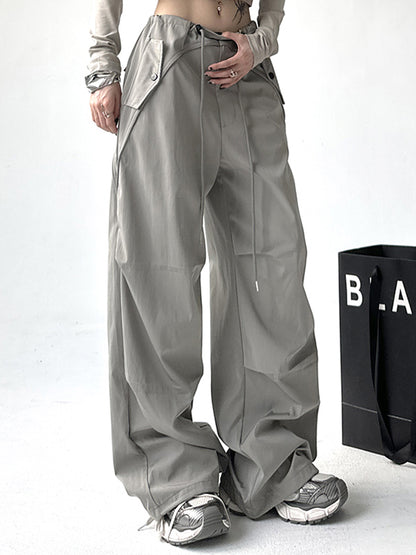 Solid Color Parachute Cargo Pants