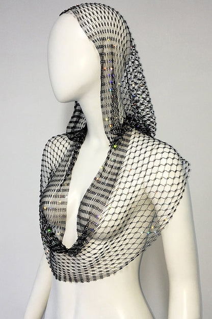 Fashion Fishnet Rhinestone Hooded Vest