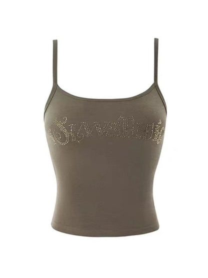 Letter Rhinestone Print Splice Cami Top