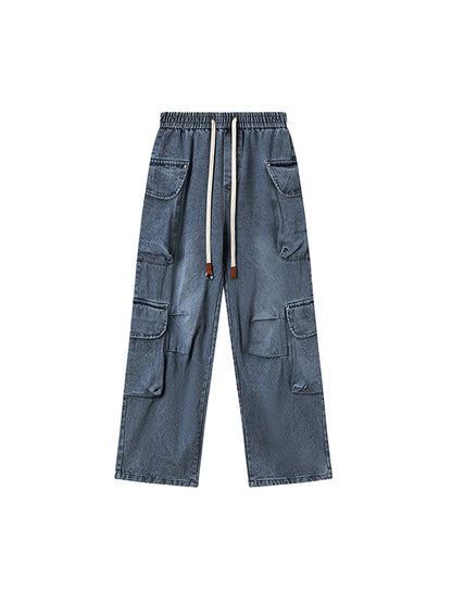 Loose versatile drawstring straight Cargo Jeans
