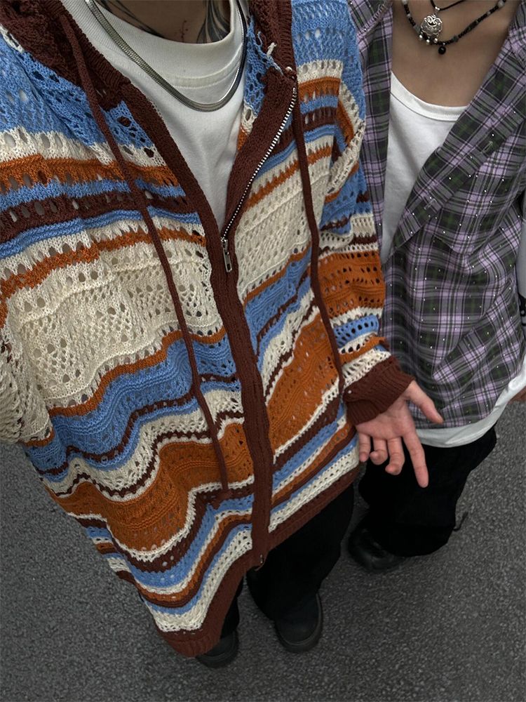 American Retro Dopamine Hollow Knit Cardigan
