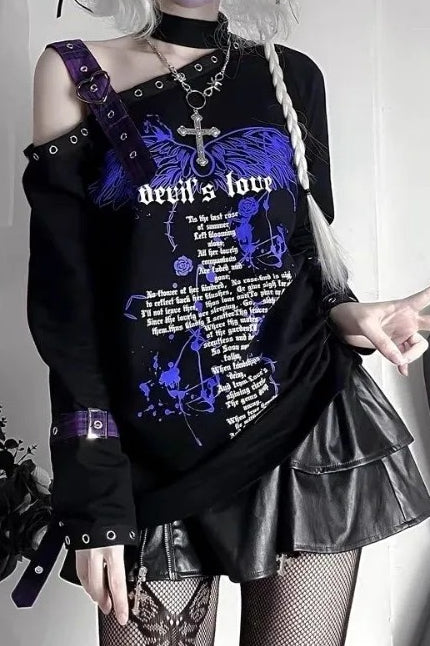 Y2K Harajuku Punk Off Shoulder Knit Top