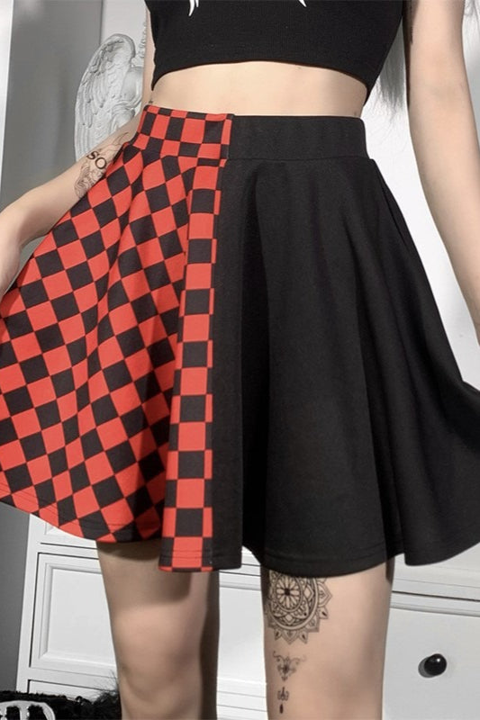 Dark Gothic Plaid Color Block High-Waist Mini Skirt