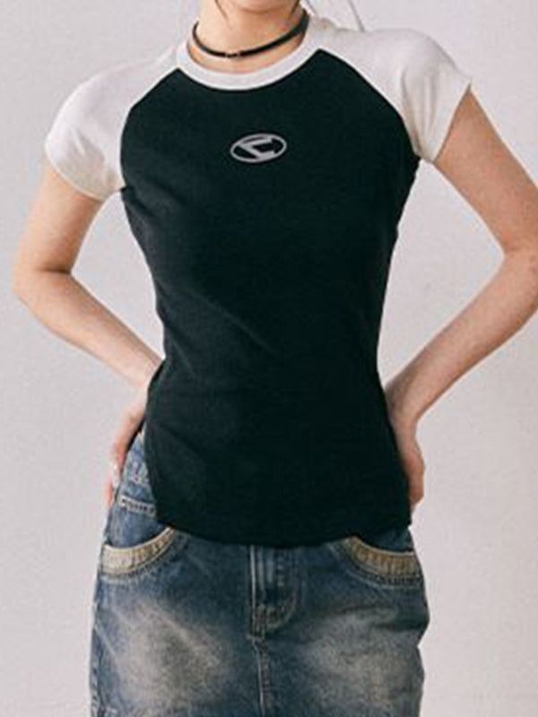 Print Raglan Slit Short Sleeve Tee
