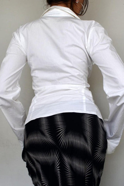 Sexy Deep V Ruffle Detail Blouse