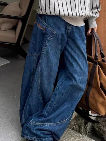 Scimitar Design Large Pocket Splicing Boyfriend Jeans
