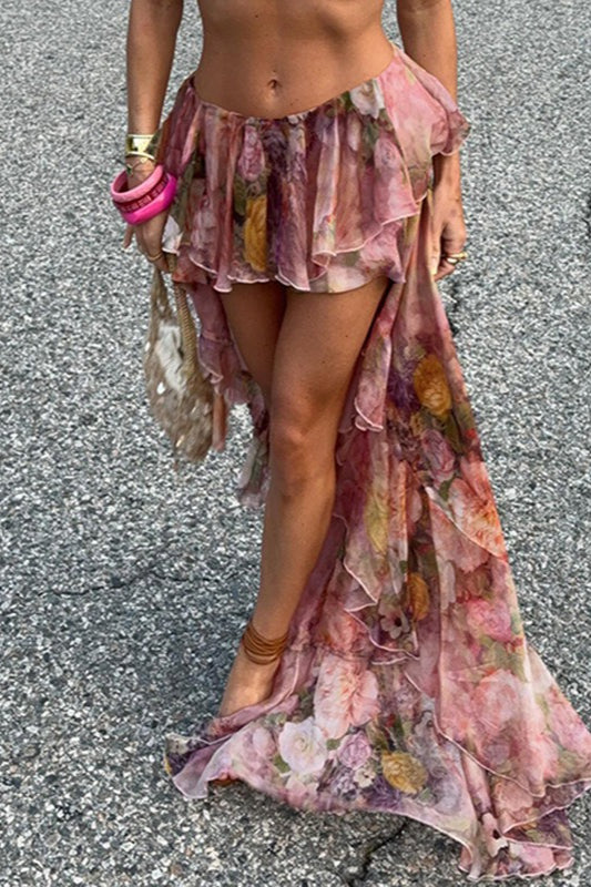 Romantic Floral High Waist Maxi Skirt