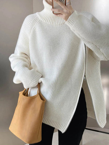 Jersey de cuello alto extragrande para mujer con cremallera lateral | Ideal para otoño/invierno