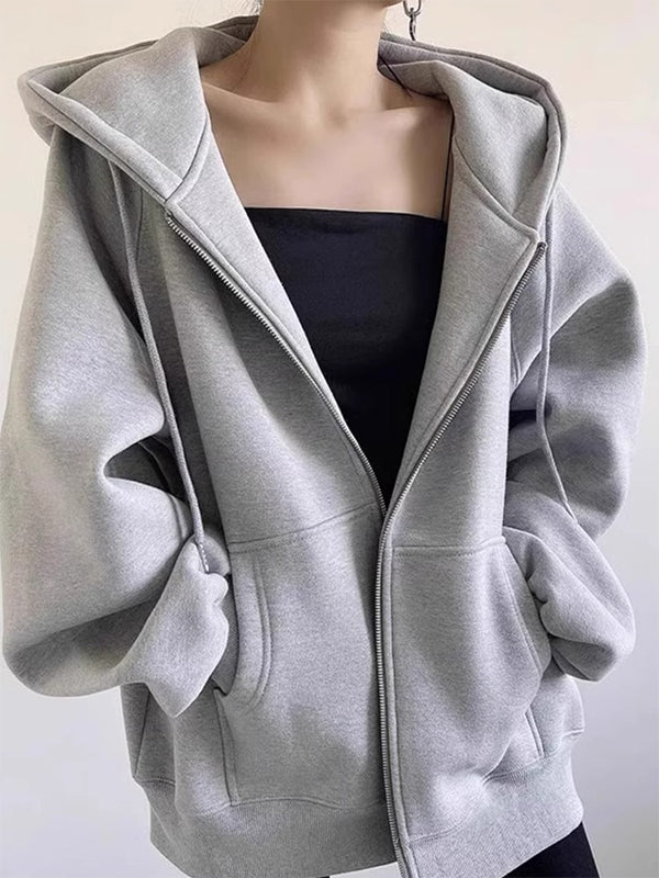 Slouchy Loose Cardigan Zip Up Hoodie