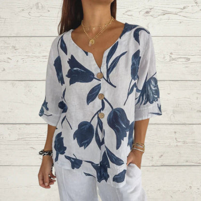 Camisa elegante con cuello en V y estampado floral | Ideal para el verano