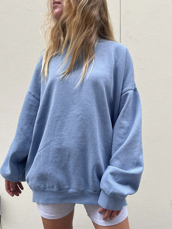 Solid Crew Neck Pullover Sweatshirt
