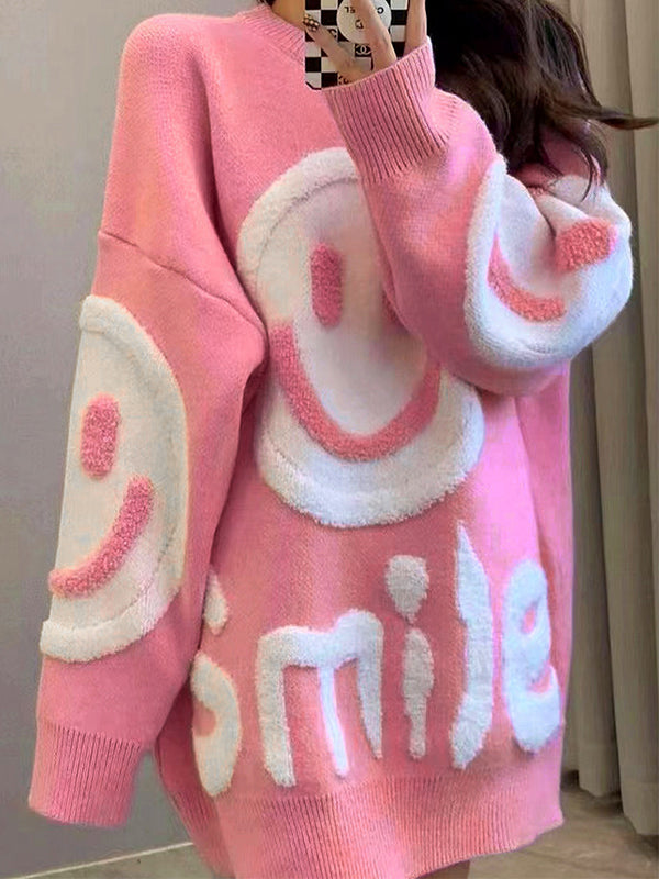 Smile Print Thicken Loose Sweater