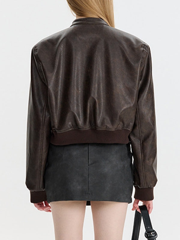 Splice Leather Short Varsity Jacket