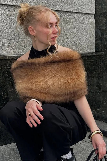 Fluffy Faux Fur With Pockets Luxury Women’s Winter Scarf