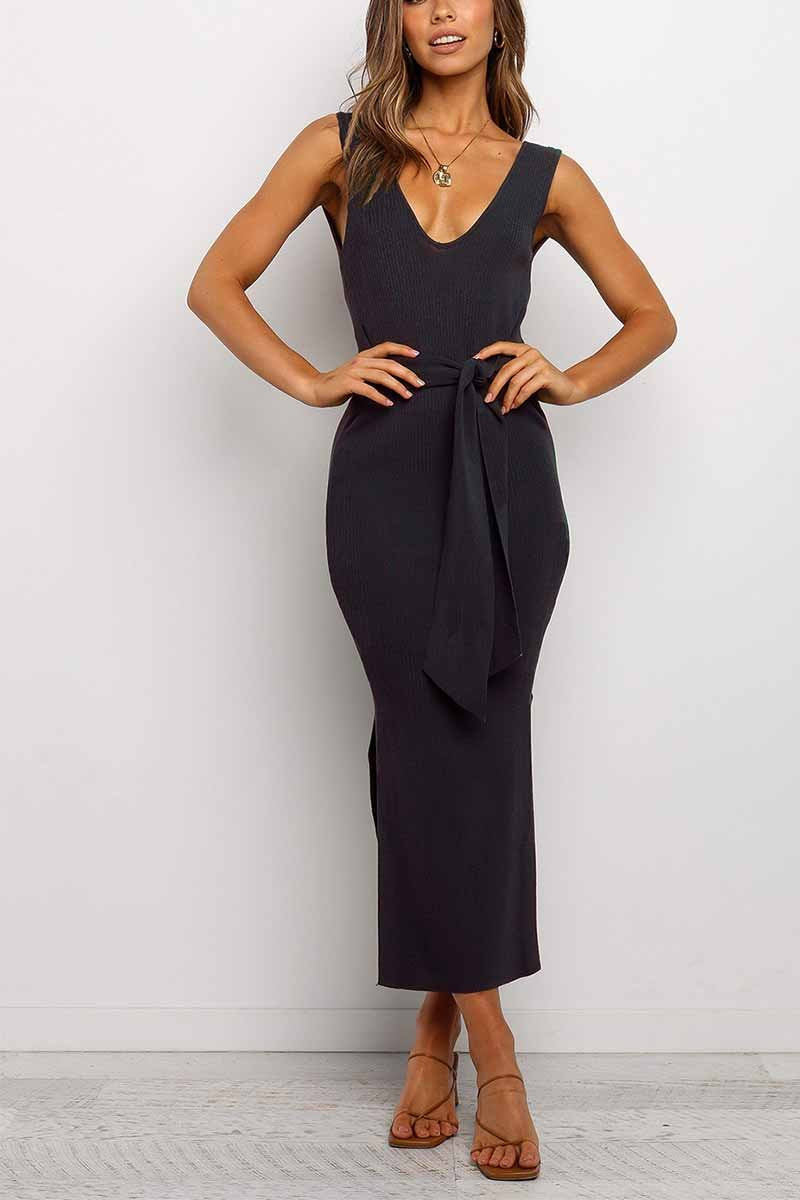 Sexy Bandage Solid Maxi Dress