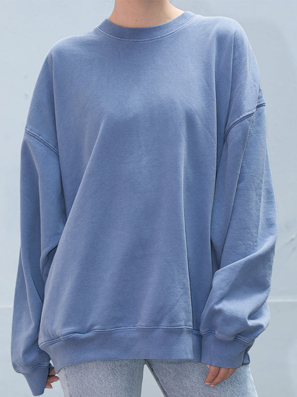 Solid Crew Neck Pullover Sweatshirt