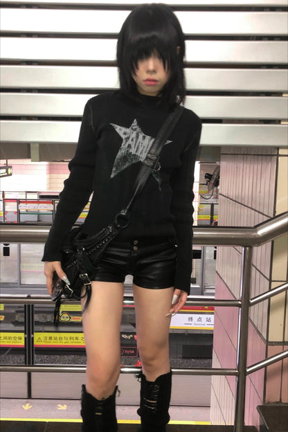 Grunge Black Long Sleeve Knit Top