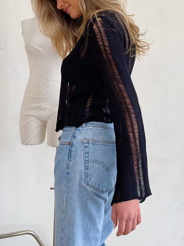 Cutout Slit Trumpet Sleeve Long Sleeve Knit