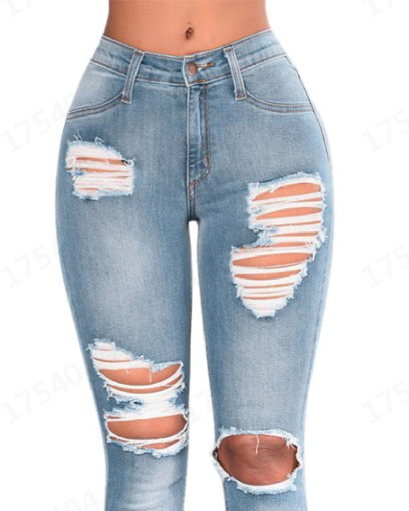 Tight Slim Hip-Lifting Broken Hole Jeans