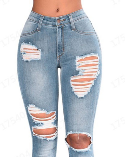 Tight Slim Hip-Lifting Broken Hole Jeans