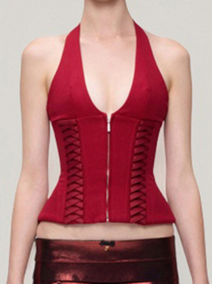 French Neck Tie Halter Vest
