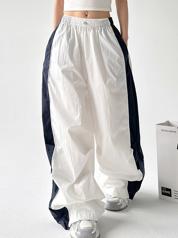 Contrast Color Panel Pleated Wide Leg Pants