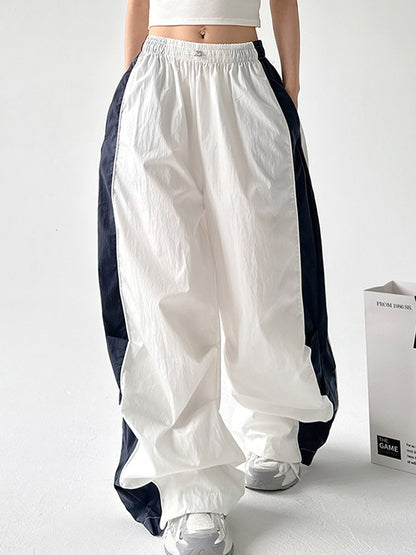 Contrast Color Panel Pleated Wide Leg Pants