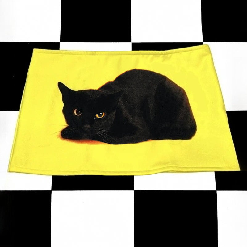Y2K Cat Print Low-Waist Mini Skirt
