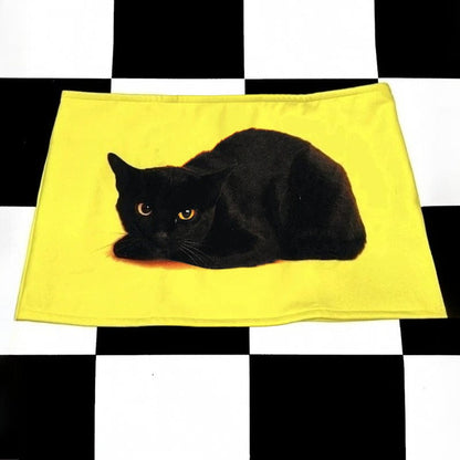 Y2K Cat Print Low-Waist Mini Skirt
