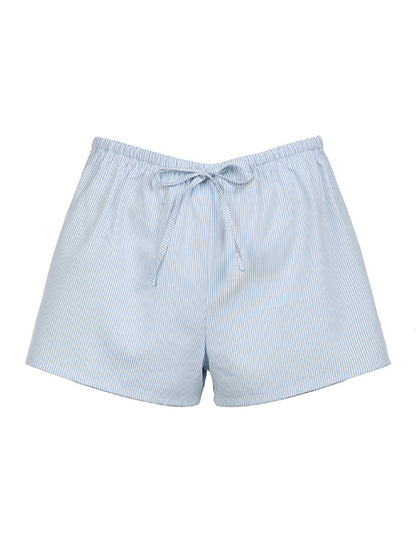 Lace Up Striped Loose Shorts