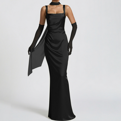 Square neck gloves ruched cami maxi dress  | Festival Outfits Women