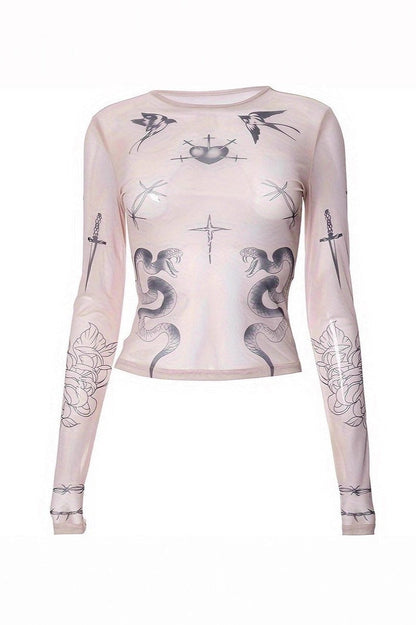 Slim Printed Long Sleeve Casual Top