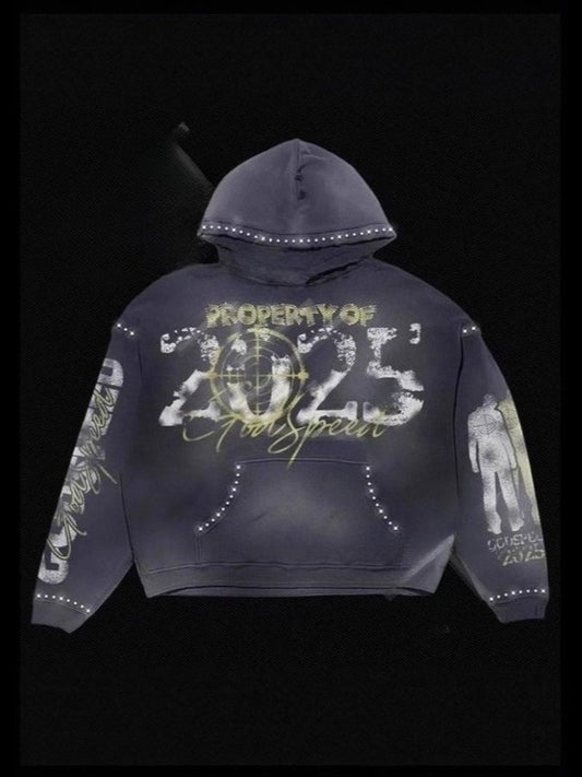 Dark Gothic Graphic Oversized Black Hoodie