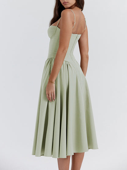 Vintage Solid Cami Midi Dress