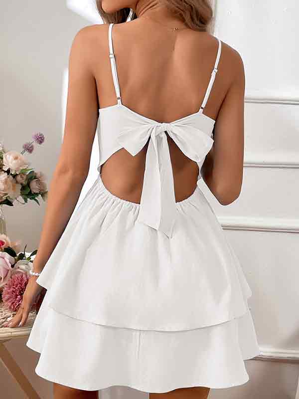 Backless Bow Tie Straps Mini Dress