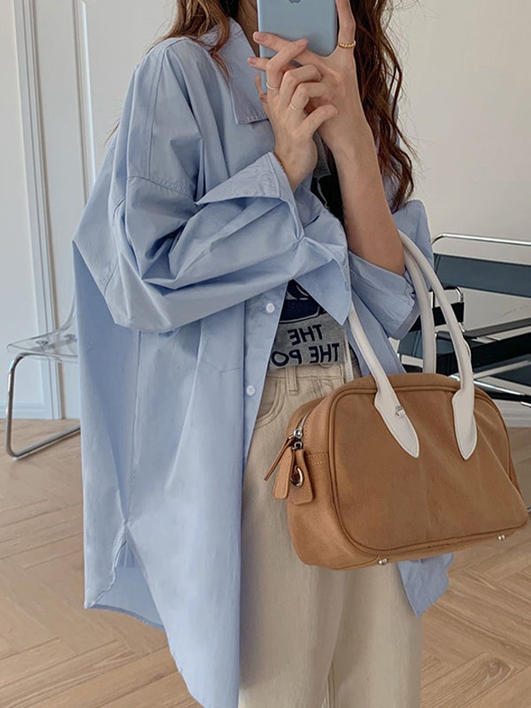 Solid Color Versatile Loose Long Sleeve Blouse