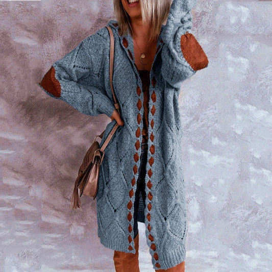 Cárdigan de punto abierto para mujer con estampado de rombos y coderas | Ideal para otoño/invierno