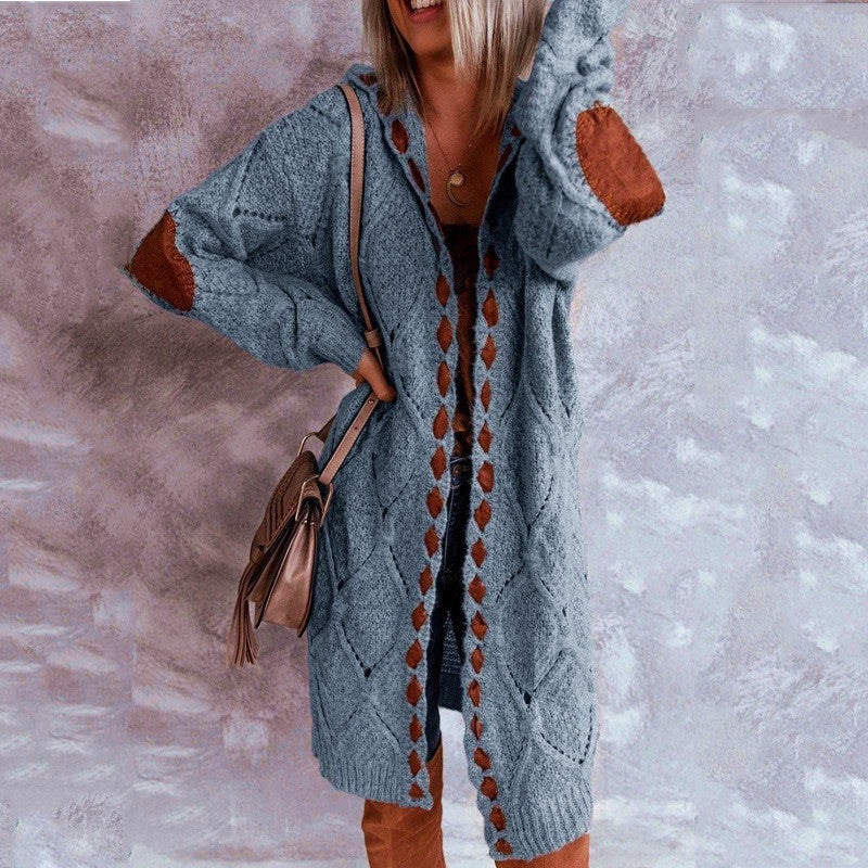 Cárdigan de punto abierto para mujer con estampado de rombos y coderas | Ideal para otoño/invierno