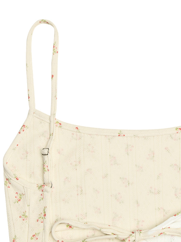 Disty Floral Print Backless Lace Up Romper