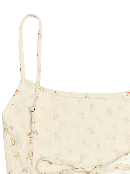 Disty Floral Print Backless Lace Up Romper