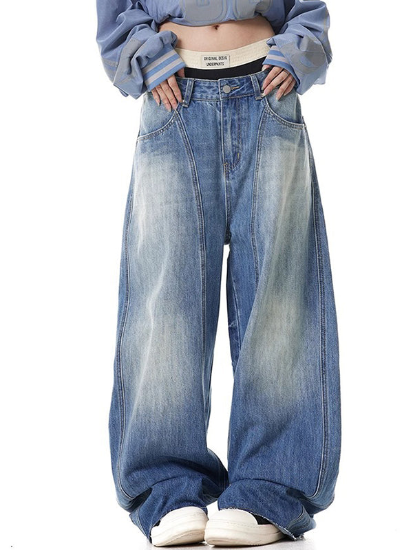 Retro Washed Lightning Pattern Deconstruction Boyfriend Jeans