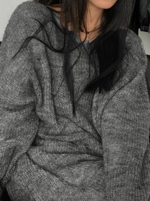 Cutout Tattered Baggy Thin Long Sleeve Knit