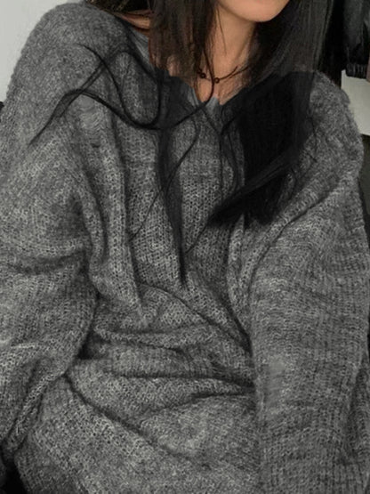 Cutout Tattered Baggy Thin Long Sleeve Knit