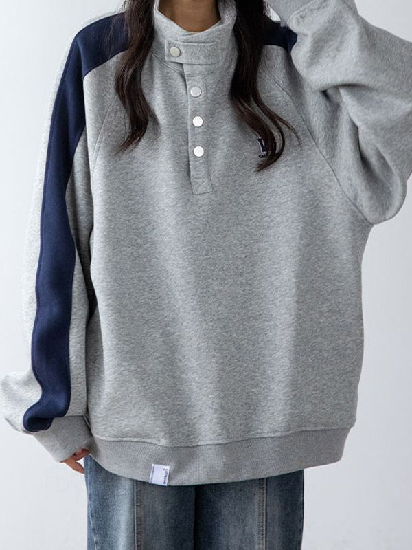 Contrast Color Splice Collar Neck Sweatshirt